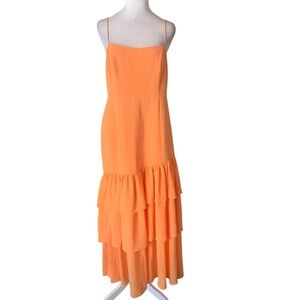 NWPT Fame and Partners Vibrant Creamy Orange Tiered Low Back Summer Maxi Dress